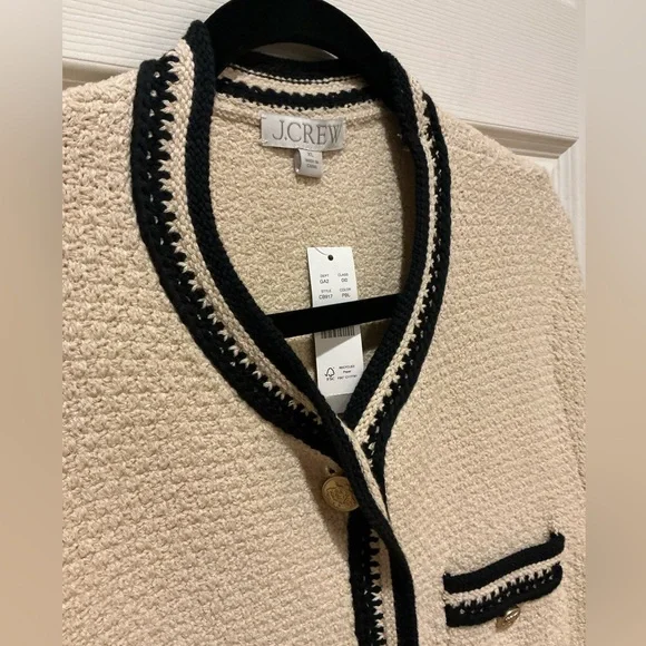 J.Crew NWT Cream And Black Lady Jacket Cardigan Woman Size X-Large Old Money - Picture 13 of 15